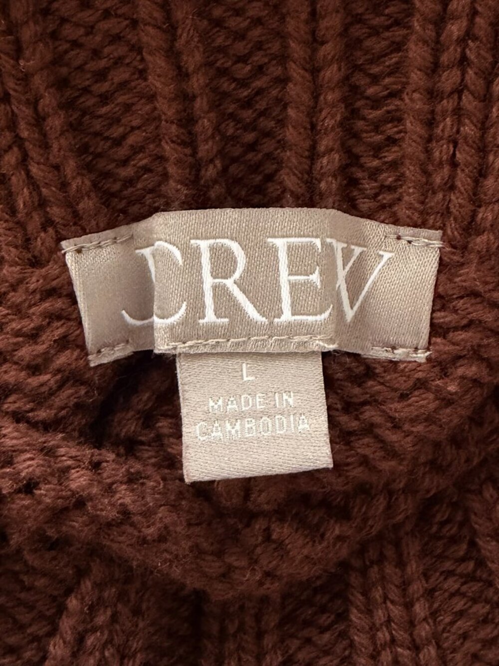 J Crew 2025 Rollneck Sweater Brown White Stripe Striped 100% Cotton Size L - Picture 5 of 6